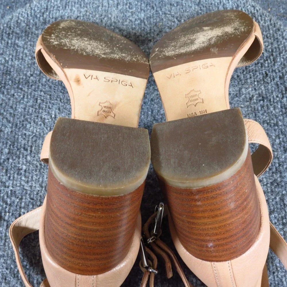 Via Spiga Women Sandals Size‎ 10M Dress Casual Block Heel Tan Leather Strappy